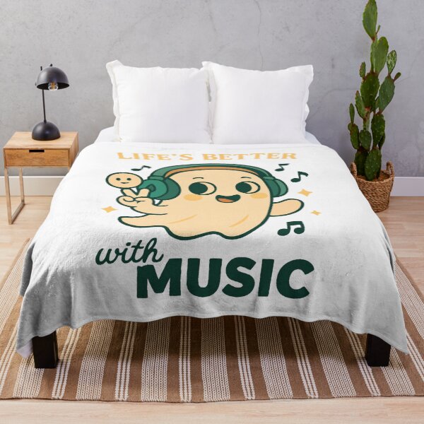 Item preview, Cute Cartoon Ghost Listening to Music – Life’s Better with Music designed and sold by RuweisVibes.