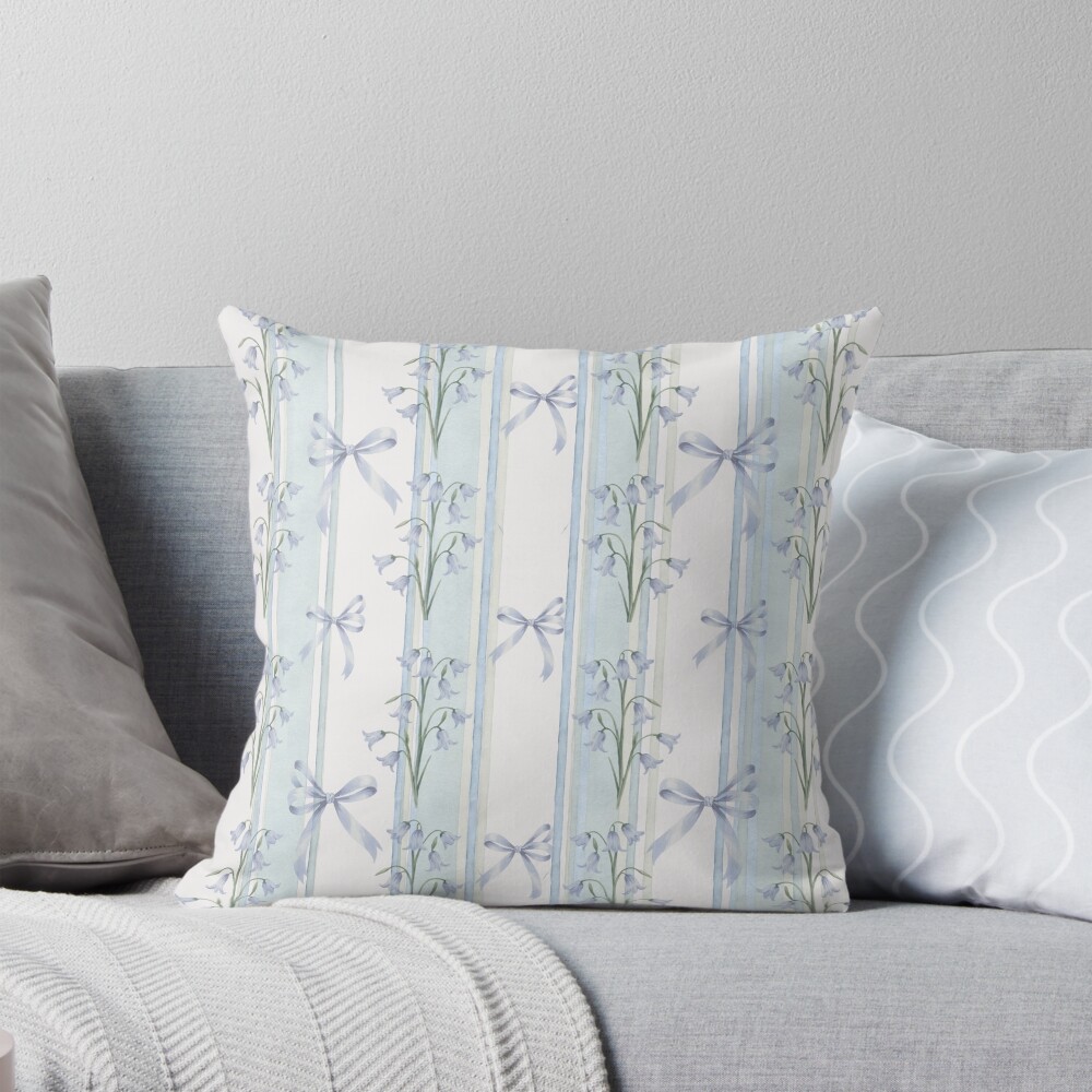 Bluebells and Bows Floral stripes pillow