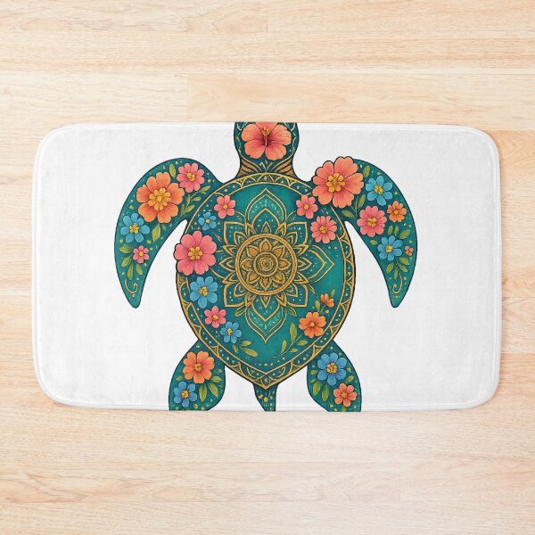Item preview, A vibrant and colorful boho floral illustration of a sea turtle.  designed and sold by DavidMay.