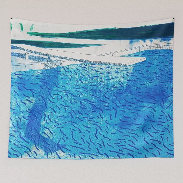Item preview, Lithograph Of Water Made Of Thick And Thin Lines, A Green Wash, A Light Blue Wash, And A Dark Blue Wash By David Hockney designed and sold by Postarpindesign.