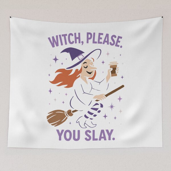 Item preview, Funny Witch with Coffee Flying on Broomstick | Cute Halloween Cartoon Design designed and sold by RuweisVibes.