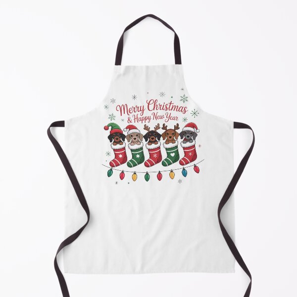 Item preview, puppies peek out of Christmas stockings designed and sold by jkrphoto.
