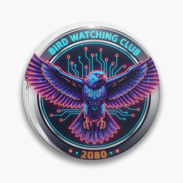 Item preview, Cyberpunk Neon Hawk – Bird Watching Club 2080 Vector Badge designed and sold by NatureNookTees.
