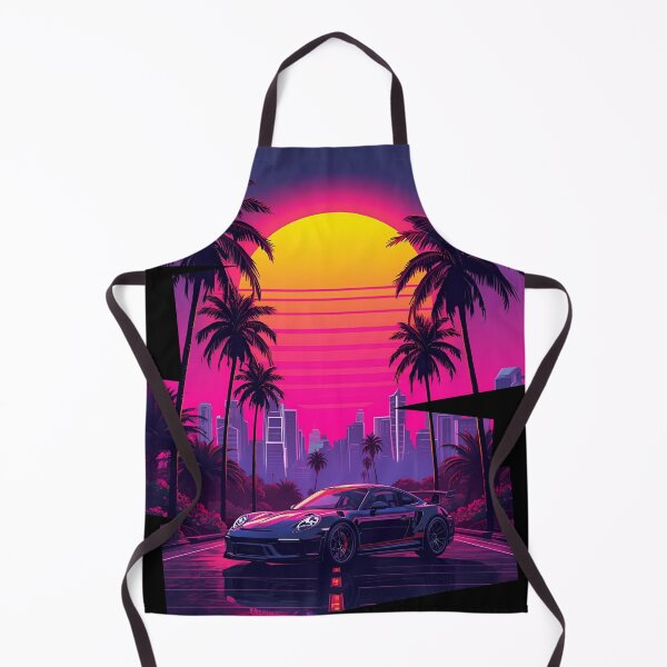 Item preview, 80s retro-futuristic landscape with palm trees and a Porsch sports car neon colors 5 designed and sold by Neon G.
