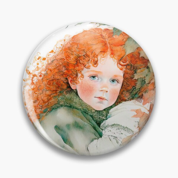 Item preview, Autumn Charm: Red-Haired Girl in Fur Collar Coat - Whimsical Watercolor Portrait designed and sold by LanaGustavsson.