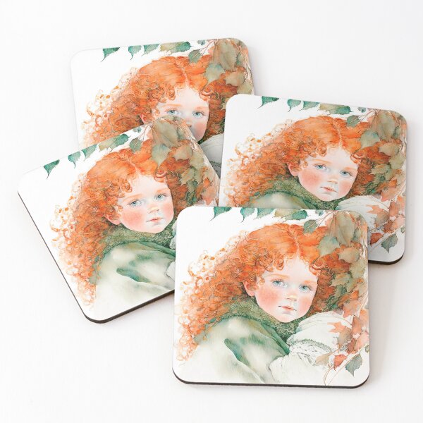 Item preview, Autumn Charm: Red-Haired Girl in Fur Collar Coat - Whimsical Watercolor Portrait designed and sold by LanaGustavsson.