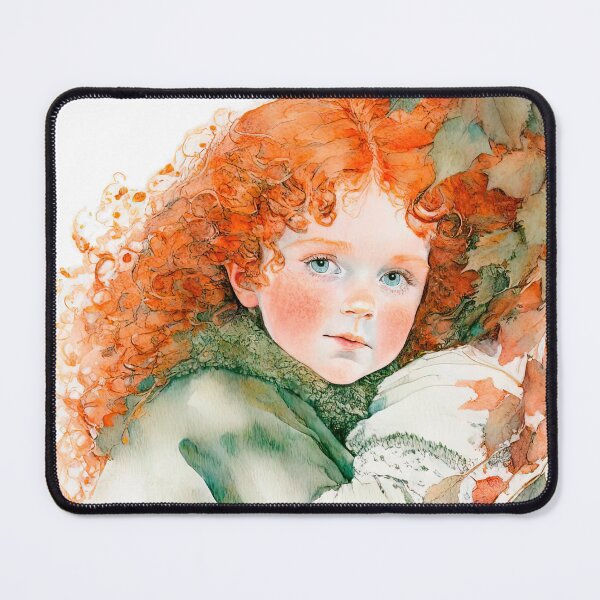 Item preview, Autumn Charm: Red-Haired Girl in Fur Collar Coat - Whimsical Watercolor Portrait designed and sold by LanaGustavsson.