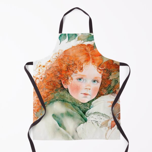 Item preview, Autumn Charm: Red-Haired Girl in Fur Collar Coat - Whimsical Watercolor Portrait designed and sold by LanaGustavsson.