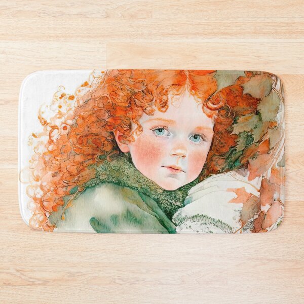 Item preview, Autumn Charm: Red-Haired Girl in Fur Collar Coat - Whimsical Watercolor Portrait designed and sold by LanaGustavsson.