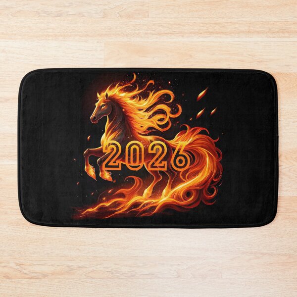 Item preview, poster, postcard, stickers, magnets fiery horse, 2026 Year of the Fire Horse, Happy New Year! numbers fire on black background designed and sold by orthodox-icon.