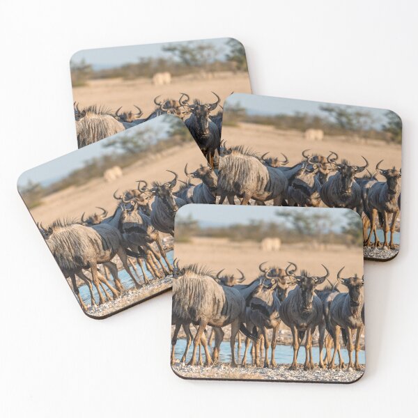 Item preview, Waterhole Front Line — Blue Wildebeest Lineup at Sunset, Etosha, Namibia (2023) designed and sold by DavideAntoniani.