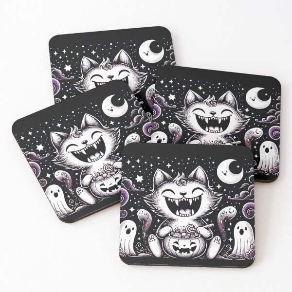 Item preview, Happy Vampire Cat  And Ghosts In A Night Sky Background designed and sold by HappyHavenStu.