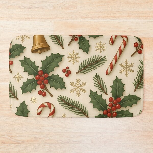 Item preview, Elegant Christmas Pattern – Seamless Holiday Design with Snowflakes, Holly & Golden Bells Festive Red Green White Repeat designed and sold by Buzzink.