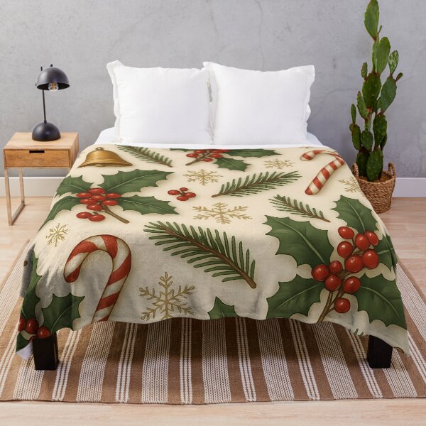 Item preview, Elegant Christmas Pattern – Seamless Holiday Design with Snowflakes, Holly & Golden Bells Festive Red Green White Repeat designed and sold by Buzzink.