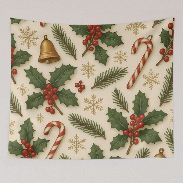 Item preview, Elegant Christmas Pattern – Seamless Holiday Design with Snowflakes, Holly & Golden Bells Festive Red Green White Repeat designed and sold by Buzzink.