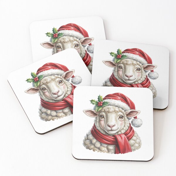 Item preview, Christmas Sheep with Red Scarf and Santa Claus Hat designed and sold by SOUFIANE1991.