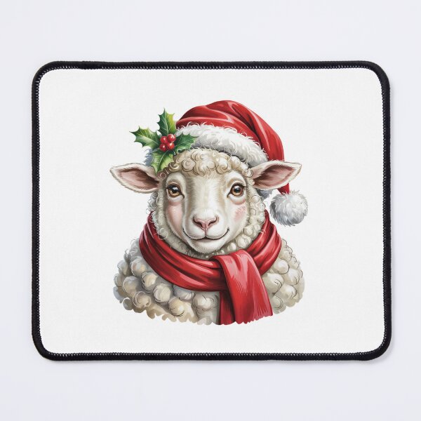Item preview, Christmas Sheep with Red Scarf and Santa Claus Hat designed and sold by SOUFIANE1991.