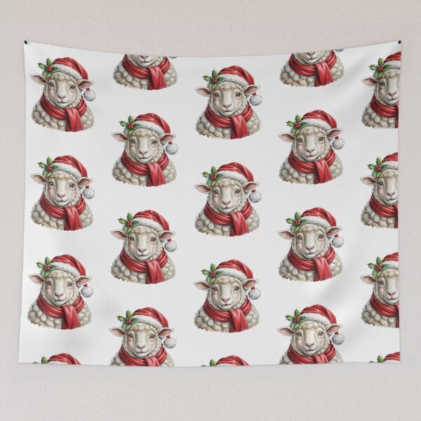 Item preview, Christmas Sheep with Red Scarf and Santa Claus Hat designed and sold by SOUFIANE1991.