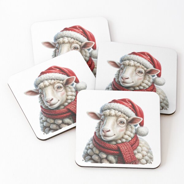 Item preview, Christmas Sheep with Red Scarf and Santa Claus Hat designed and sold by SOUFIANE1991.