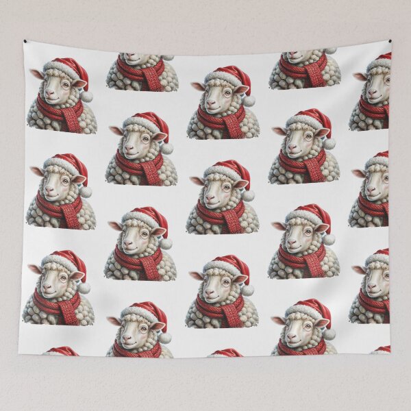 Item preview, Christmas Sheep with Red Scarf and Santa Claus Hat designed and sold by SOUFIANE1991.