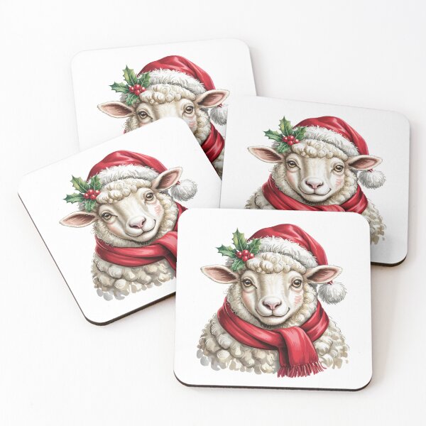 Item preview, Christmas Sheep with Red Scarf and Santa Claus Hat designed and sold by SOUFIANE1991.