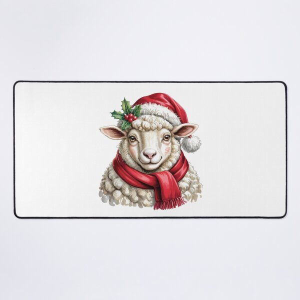 Item preview, Christmas Sheep with Red Scarf and Santa Claus Hat designed and sold by SOUFIANE1991.