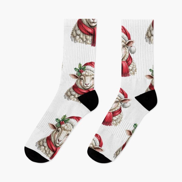 Item preview, Christmas Sheep with Red Scarf and Santa Claus Hat designed and sold by SOUFIANE1991.