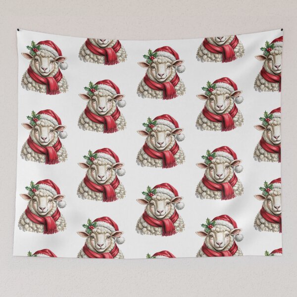 Item preview, Christmas Sheep with Red Scarf and Santa Claus Hat designed and sold by SOUFIANE1991.