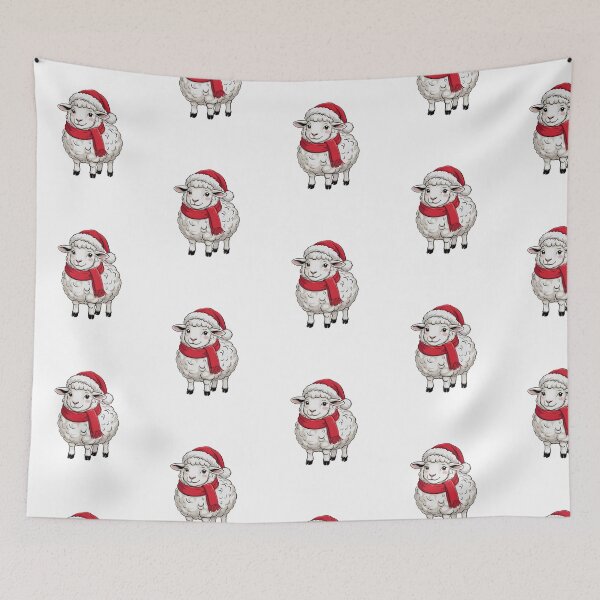 Item preview, Christmas Sheep with Red Scarf and Santa Claus Hat designed and sold by SOUFIANE1991.