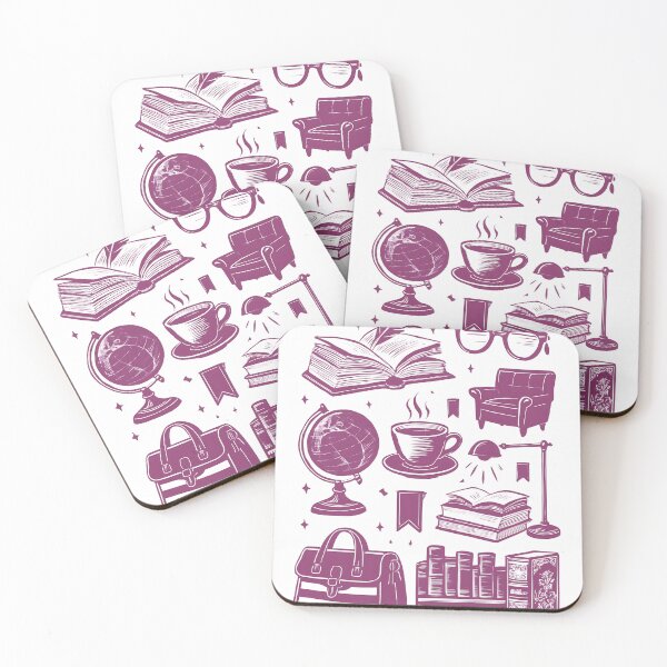 Item preview, Literary Chic – Bookish Icon Set in Deep Plum Magenta designed and sold by CivilOrangeDesigns.
