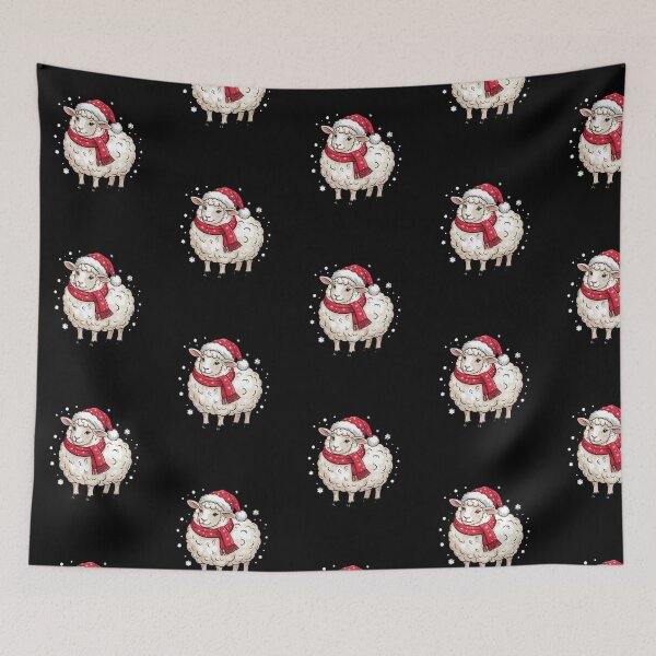 Item preview, Christmas Sheep with Red Scarf and Santa Claus Hat designed and sold by SOUFIANE1991.