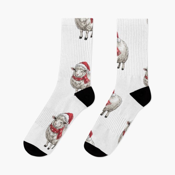 Item preview, Christmas Sheep with Red Scarf and Santa Claus Hat designed and sold by SOUFIANE1991.