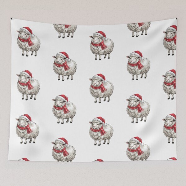 Item preview, Christmas Sheep with Red Scarf and Santa Claus Hat designed and sold by SOUFIANE1991.