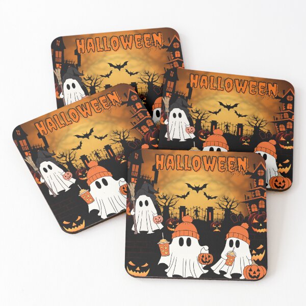 Item preview, Cute Halloween Ghost Friends with Pumpkin and Coffee designed and sold by ShumLab.
