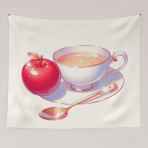 Item preview, Golden Tea Time with Apple – Soft Anime-Inspired Illustration designed and sold by Sugar Wisdom .