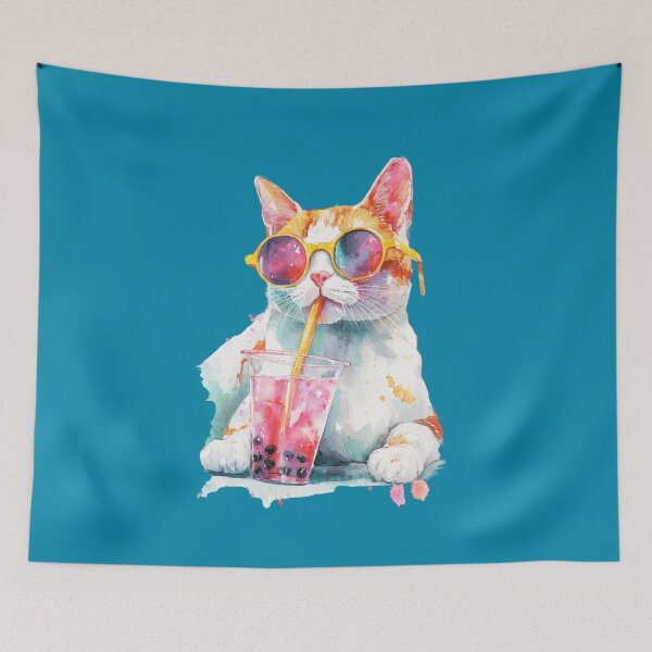 Item preview, Boba Cat – Watercolor cat with bubble tea designed and sold by Meiersbeste.