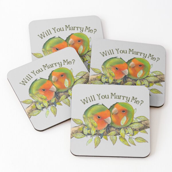 Item preview, Will You Marry Me, Lovebirds on Leafy Branch, Illustration designed and sold by JoyfulWhimsy.