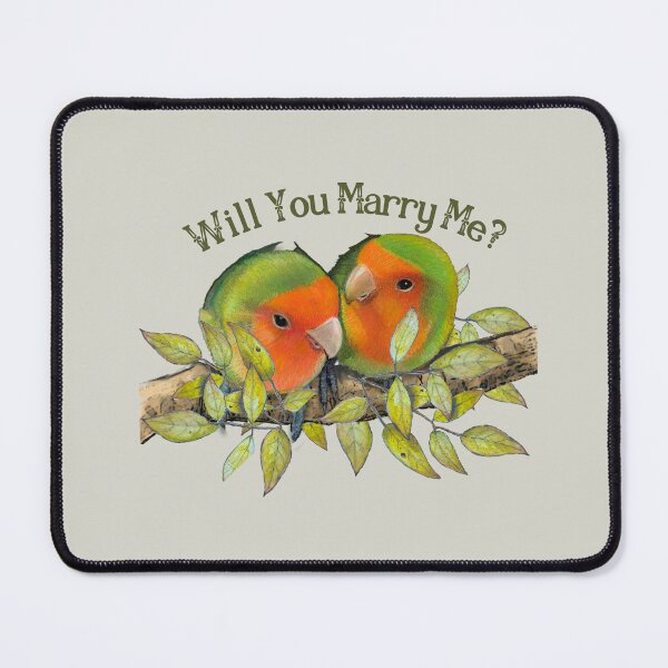 Item preview, Will You Marry Me, Lovebirds on Leafy Branch, Illustration designed and sold by JoyfulWhimsy.