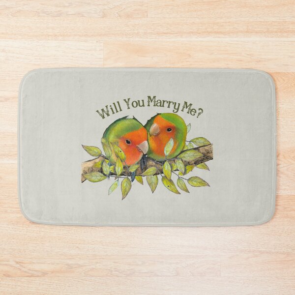 Item preview, Will You Marry Me, Lovebirds on Leafy Branch, Illustration designed and sold by JoyfulWhimsy.