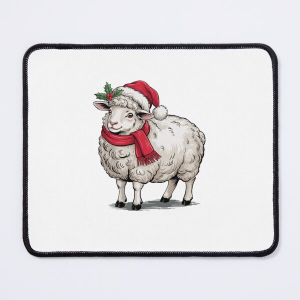 Item preview, Vintage Christmas Sheep with Red Scarf and Santa Claus Hat designed and sold by SOUFIANE1991.