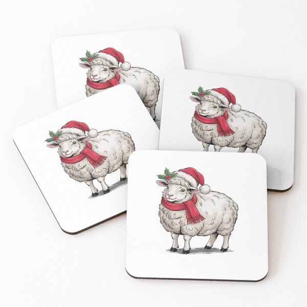 Item preview, Vintage Christmas Sheep with Red Scarf and Santa Claus Hat designed and sold by SOUFIANE1991.