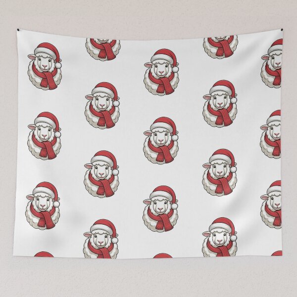 Item preview, Christmas Sheep with Red Scarf and Santa Claus Hat designed and sold by SOUFIANE1991.