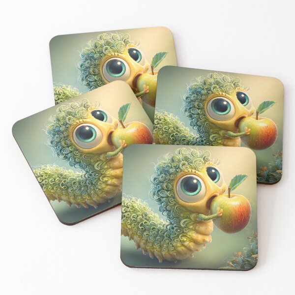 Item preview, Cute cartoon caterpillar munching on a shiny apple designed and sold by Artessie.