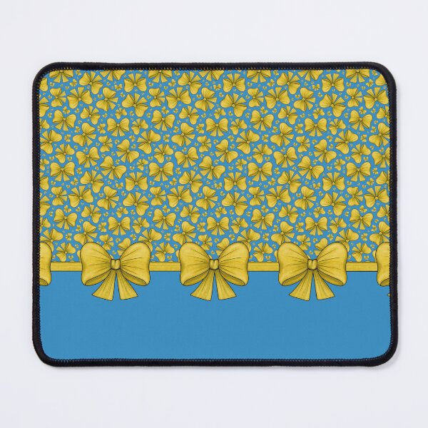 Aperçu de l'œuvre Noeuds jaunes sur un ruban se divisant en un fond bleu avec un motif et sans motif créée et vendue par Cherevan.