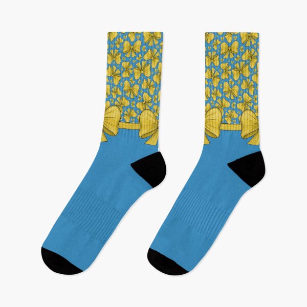 Item preview, Yellow bows on a ribbon dividing into a blue background with a pattern and without a pattern designed and sold by Cherevan.