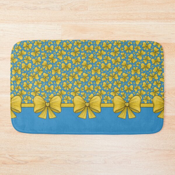 Item preview, Yellow bows on a ribbon dividing into a blue background with a pattern and without a pattern designed and sold by Cherevan.