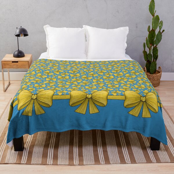 Item preview, Yellow bows on a ribbon dividing into a blue background with a pattern and without a pattern designed and sold by Cherevan.