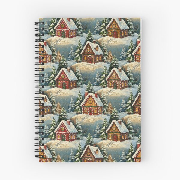 Item preview, Snowy Christmas Gingerbread Houses Festive Pattern Print designed and sold by MeadowFarmPrint.
