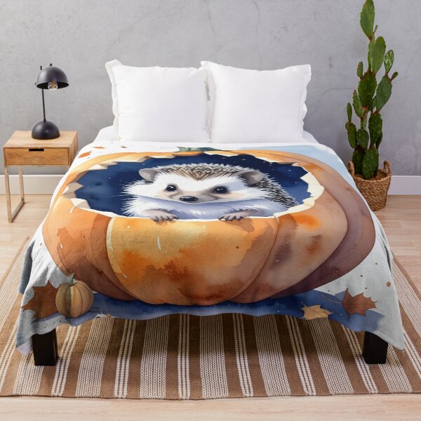 Item preview, Hedgehog sitting in Halloween pumpkin watercolors designed and sold by LiskoDesign.