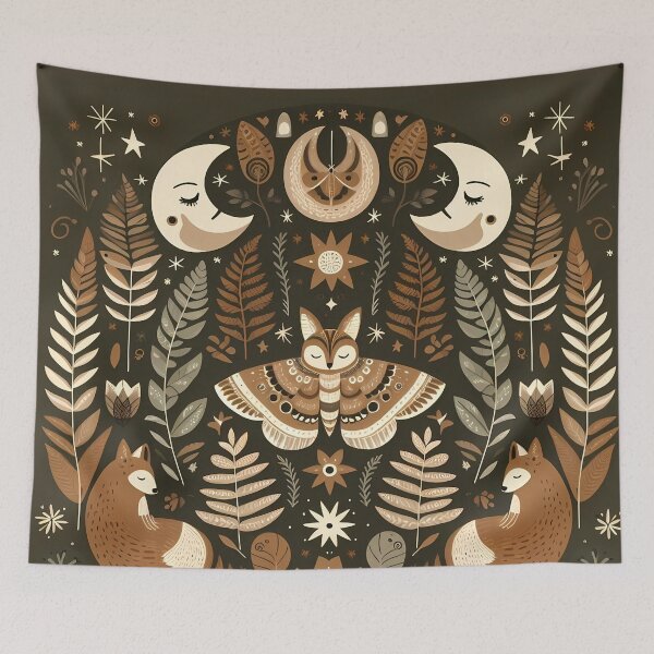 Item preview, Autumn Moon Woodland – Sleepy Scandinavian Folk Art by heidiannemorris © designed and sold by FOLK ART FUSION.